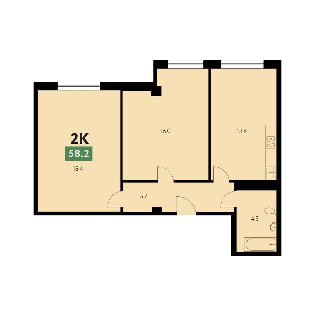 Планировка двухкомнатной квартиры №1